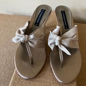 NIB Constanca Basto Kitten Heels Suede Tie Slides Antique Silver Metallic  EU 36